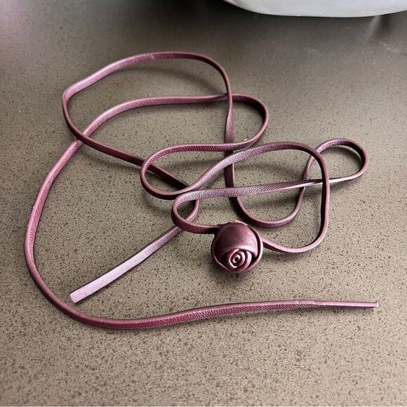 Zara Burgundy Leather Rose Choker Necklace - Picture 7 of 7